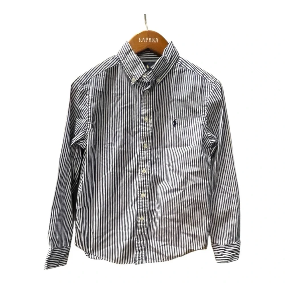 Ralph Lauren Kids Blue & White Striped Button-Up Shirt Youth M (10-12)
